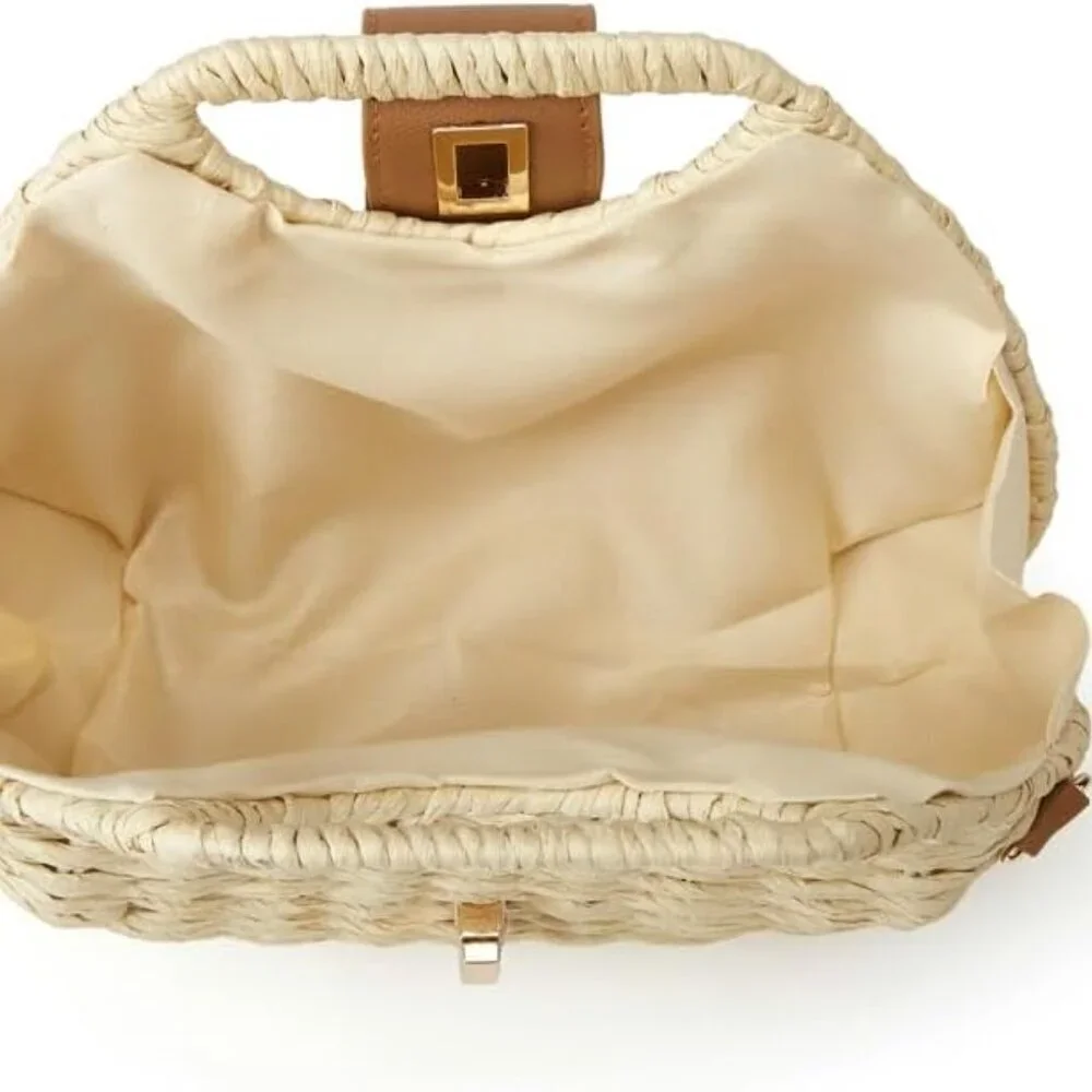 Women Straw Shoulder Handbag Summer Beach Tote Crossbody Chic Purse - Picture 8 of 9